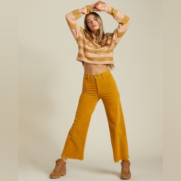 Women’s super high-rise billabong Yellow Corduroy Wide-Leg Pants - Picture 1 of 6